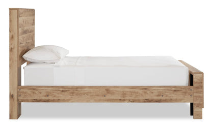 Lit à panneaux Derekson avec tête de lit et cadre pour enfants, Naturel - Taille simple | Lit à panneaux Derekson pour enfants avec tête de lit et cadre de lit, naturel - format lit simple