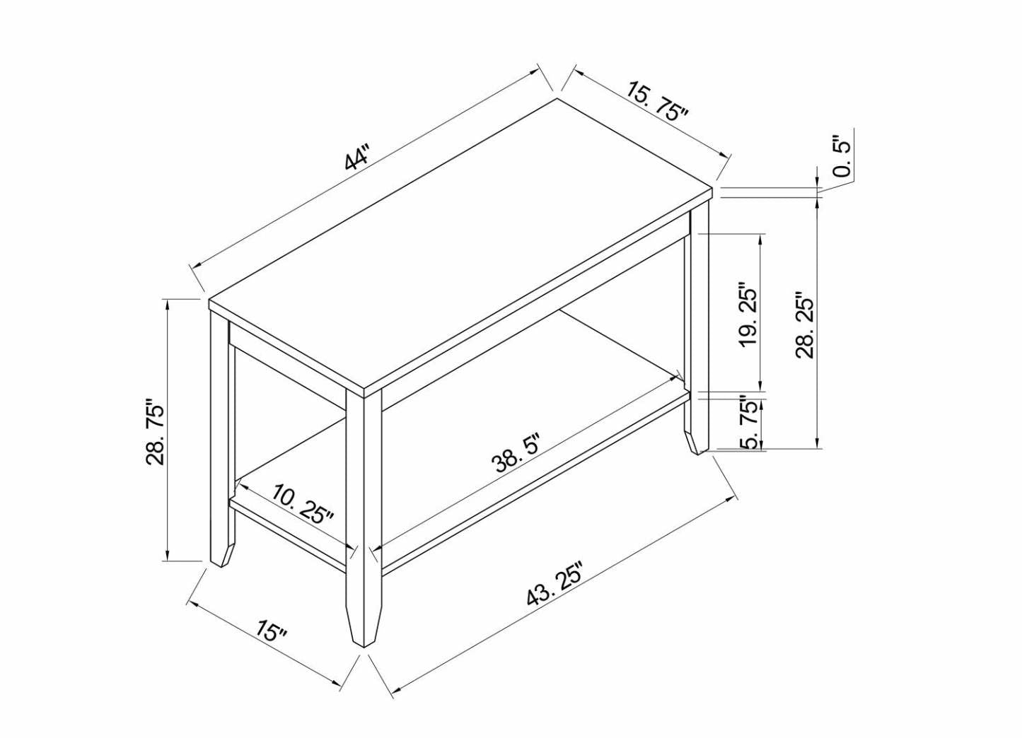 Roma 44 Rustic Sofa Table with Shelf - Table de salon rustique Roma de 44 po avec tablette - imitation de marbre noir