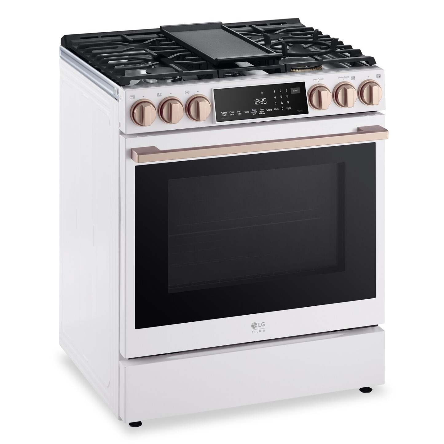 LG Studio 6,3 pi3 Cuisinière à gaz intelligente InstaViewMD avec friture à air - essence blanche - LSGS6338N | Cuisinière à gaz intelligente LG Studio de 6,3 pi3 avec hublot InstaViewMD et friture à air - essence blanche - LSGS6338N | LSGS6338
