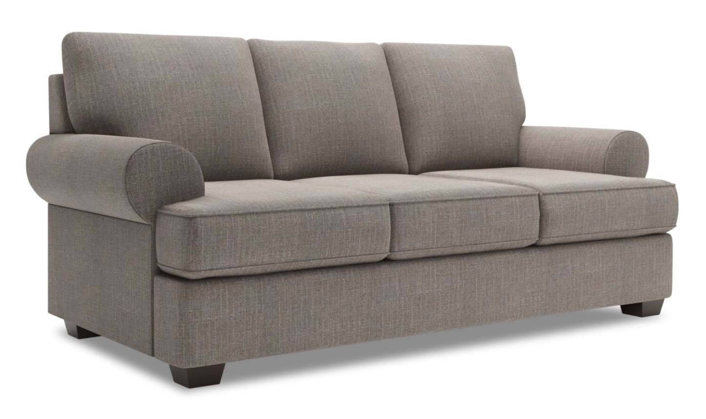 Fabriqué au Canada Canapé Personnalisable Roll 86 en Tissu d'Apparence Lin avec Accoudoirs Enroulés - Gris Luna Smoke | Sofa-lit Roll de Sofa Lab de 86 po fabriqué au Canada en tissu d’apparence lin avec accoudoirs enroulés - gris Luna Smoke | RO602391