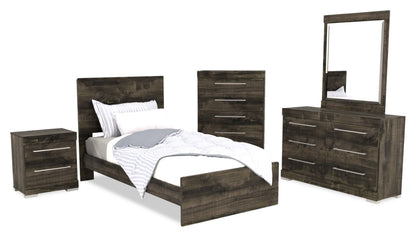 Lit à panneaux Riley avec tête de lit et cadre pour enfants, fabriqué au Canada, gris - taille simple | Lit à panneaux Riley avec tête de lit et cadre de lit pour enfants, fabriqué au Canada, gris - format lit simple