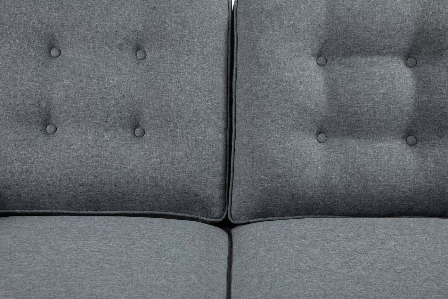 Novalee 57 po causeuse en tissu d’apparence lin avec accoudoirs évasés et capitonnage à boutons - grise