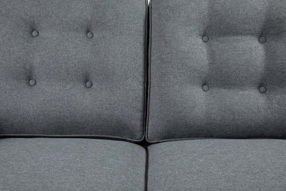 Novalee 57 po causeuse en tissu d’apparence lin avec accoudoirs évasés et capitonnage à boutons - grise