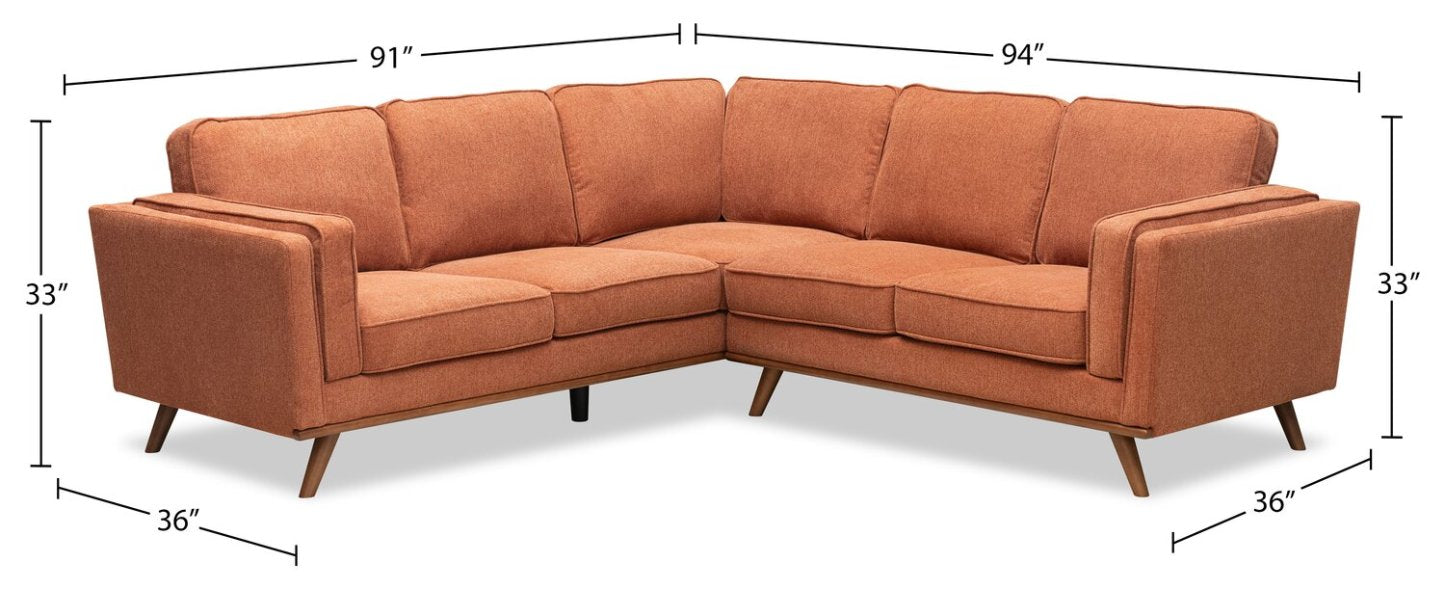 Sofa sectionnel Kassia de Kort & Co. 2 pièces en tissu d’apparence lin avec base et pattes en bois - orange
