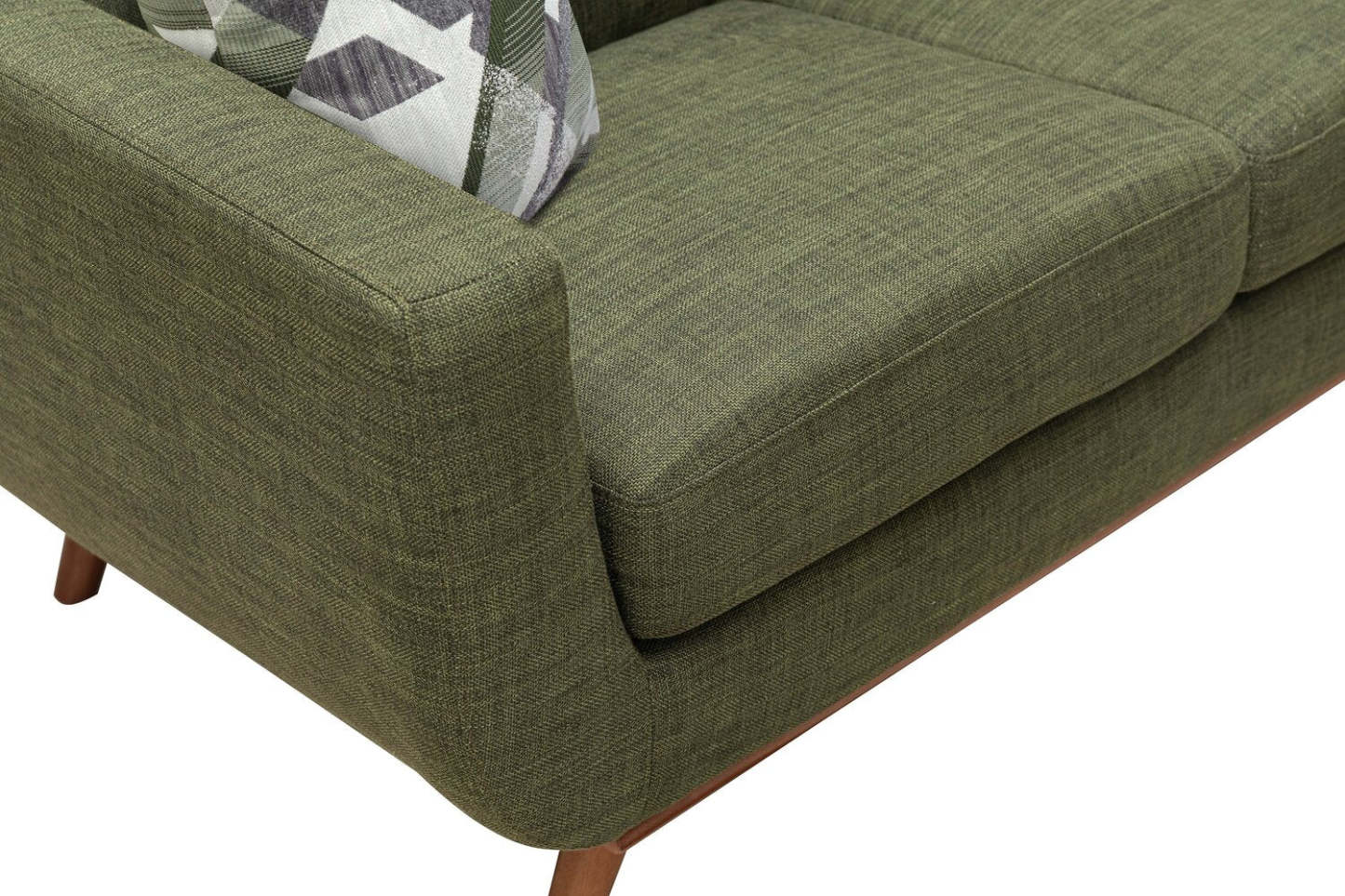 Sofa en tissu d’apparence lin Freeman 88 de Kort & Co. avec base en bois et coussins de dossier capitonnés - vert avocat