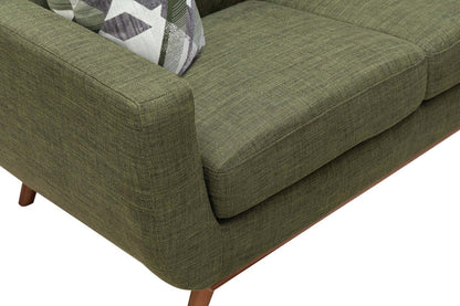 Sofa en tissu d’apparence lin Freeman 88 de Kort & Co. avec base en bois et coussins de dossier capitonnés - vert avocat