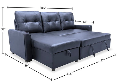 Carter 2-Piece Left-Facing Leather-Look Fabric Sleeper Sectional with Storage Chaise - Black | Canapé-lit sectionnel gauche Carter 2 pièces en tissu d’apparence cuir avec chaise longue de rangement - noir