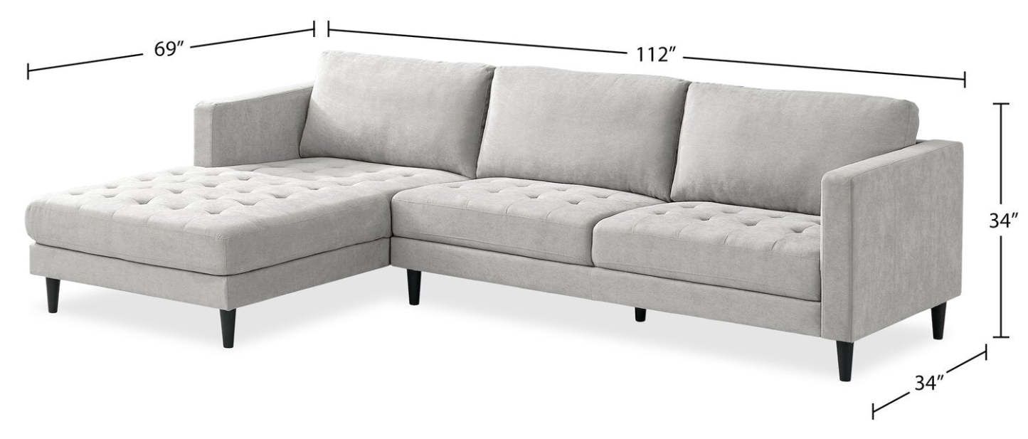 Sofa sectionnel de gauche Metro 2 pièces en tissu avec fauteuil long et coussins de siège capitonnés - neutre