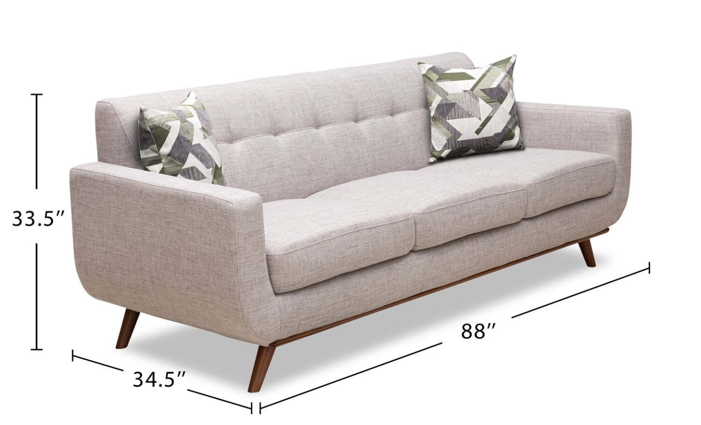 Sofa en tissu d’apparence lin Freeman 88 de Kort & Co. avec base en bois et coussins de dossier capitonnés - blanc colombe | Sofa Freeman Kort & Co. de 88 po en tissu d’apparence lin avec pattes en bois et coussins de dossier capitonnés - blanc colombe