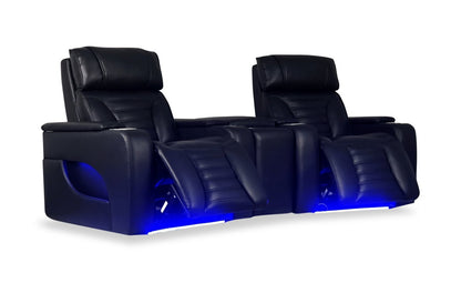 Sofa sectionnel à inclinaison électrique Zen 3 pièces de style cinéma maison en similicuir avec massage et console de rangement - noir