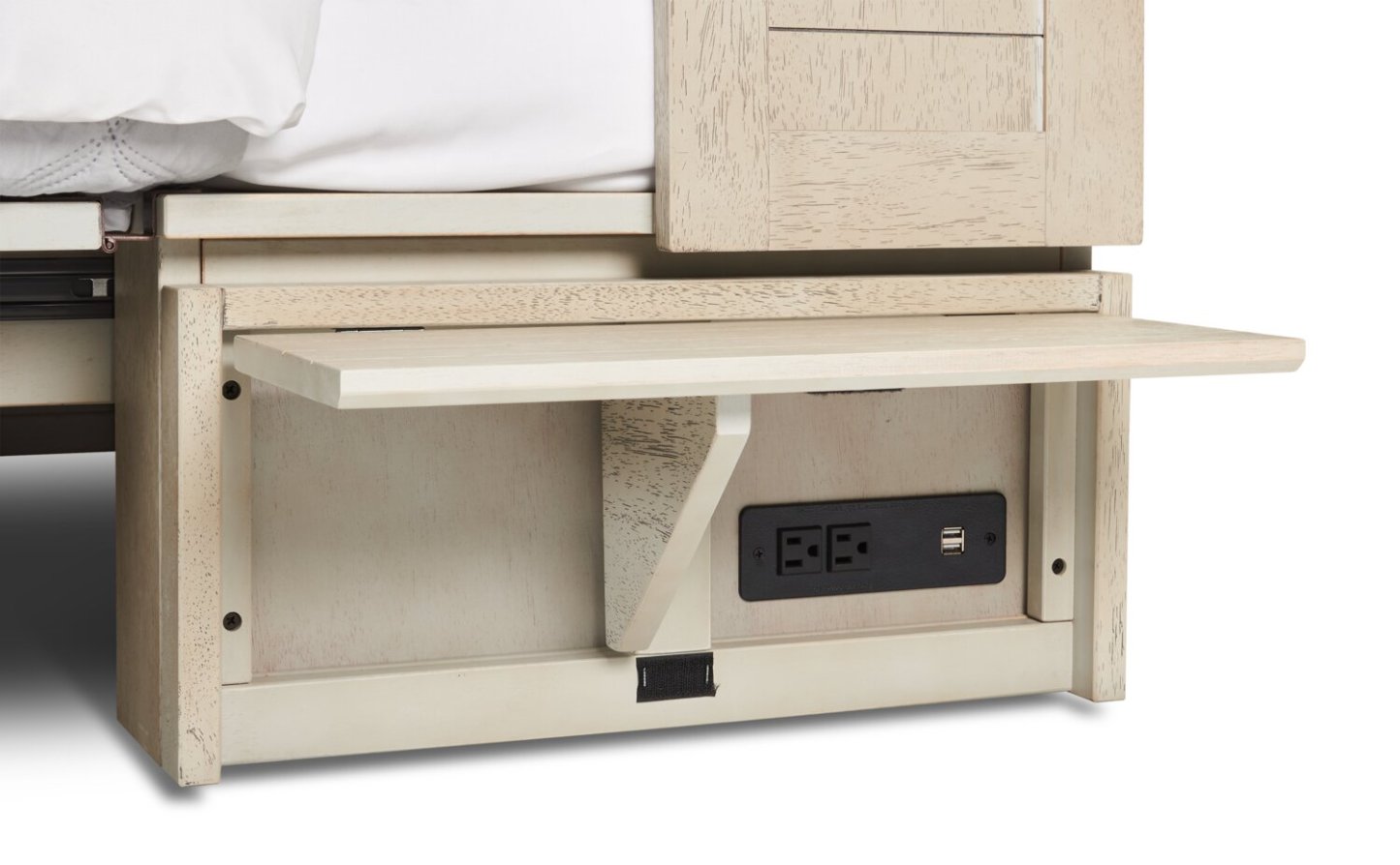 Armoire-lit Parker avec matelas en mousse à mémoire de forme, bois flotté brossé - Taille Queen