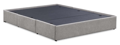Base de lit de rangement Amos rembourrée en tissu gris avec 3 tiroirs intégrés - format très grand lit