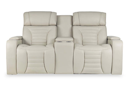 Zen 75.5 Tissu d'apparence cuir Canapé de massage inclinable électrique avec console réfrigérée - Abricot