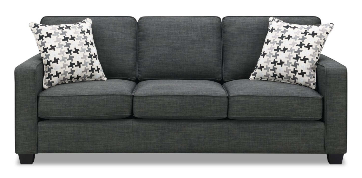 Fabriqué au Canada, canapé Sawyer de 83 po en tissu d’apparence lin avec coussins réversibles et coussins décoratifs - gris anthracite