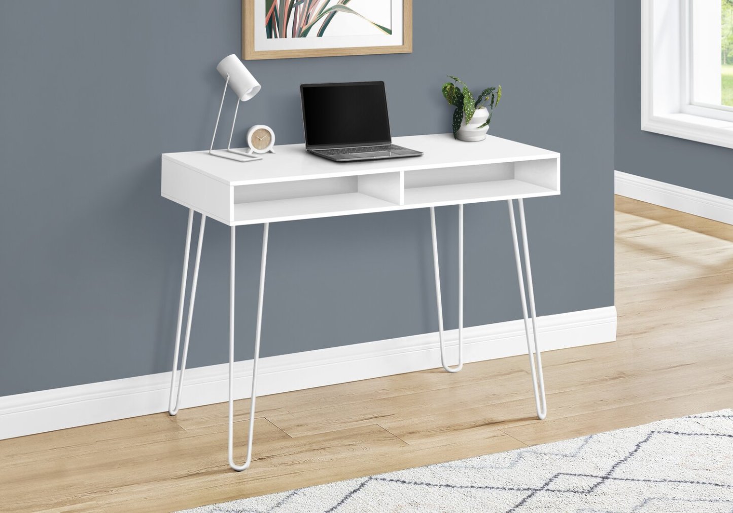 Bureau Ezra 40 avec compartiments - Blanc|Bureau Ezra de 40 po avec compartiments ouverts - blanc
