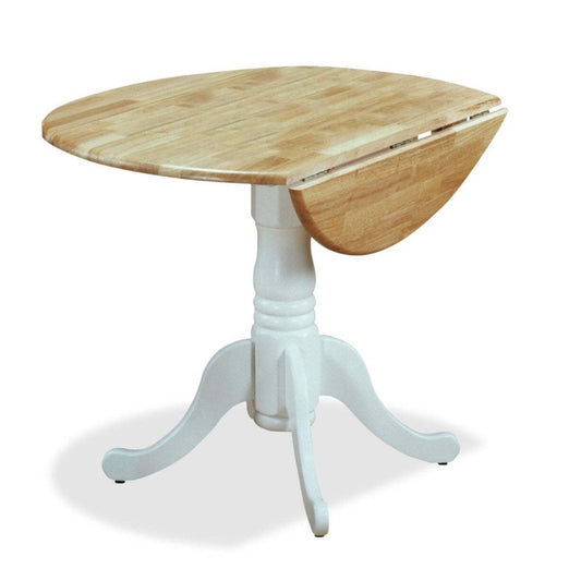 Table de salle à manger à abattants Hana, bois, base sur pied, 40 W - bicolore blanc et naturel | Table de salle à manger Hana de 40 po (L) à abattant, en bois et avec base piédestal - deux teintes, blanc et naturel