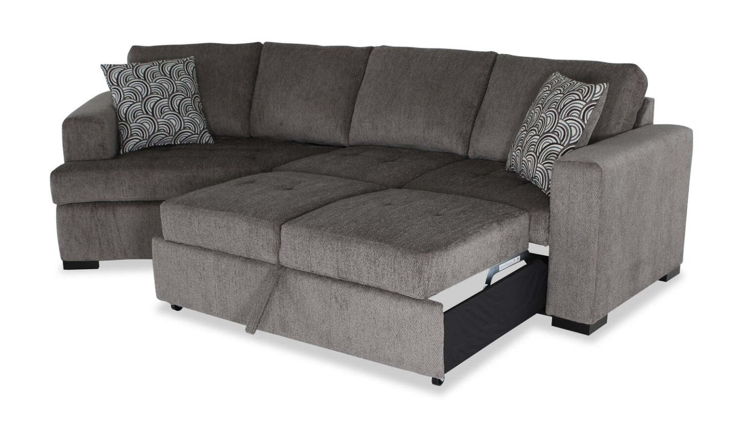 Fabriqué au Canada, canapé-lit sectionnel enveloppant Legend 2 pièces en tissu de chenille, orientation gauche - brun étain