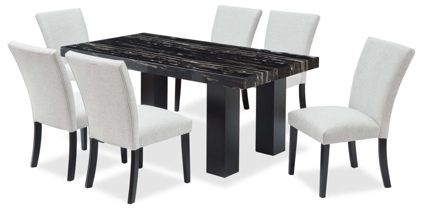 Table de salle à manger Burk avec plateau en résine époxy aspect marbre, 72 l - Noir | Table de salle à manger Burk de 72 po (L) avec dessus en résine époxy en imitation de marbre - noire