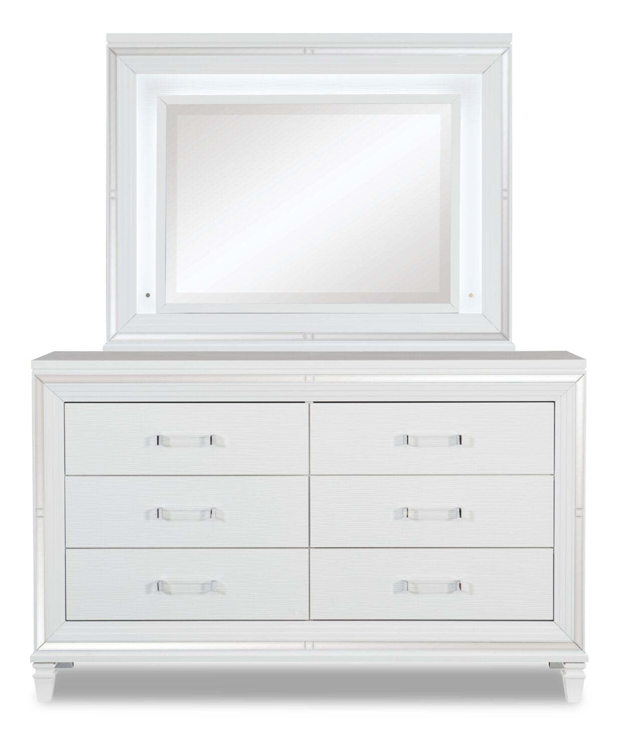 Miroir de commode de chambre Max avec lumière LED, Glam - Blanc | Miroir de commode de chambre à coucher somptueux Max avec éclairage à DEL - blanc