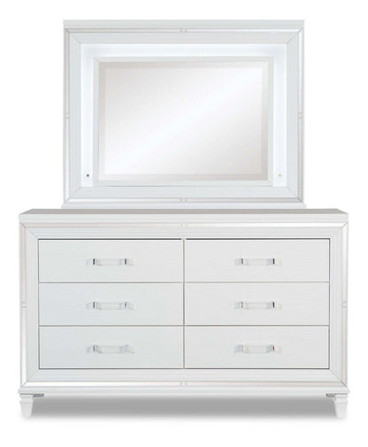 Miroir de commode de chambre Max avec lumière LED, Glam - Blanc | Miroir de commode de chambre à coucher somptueux Max avec éclairage à DEL - blanc