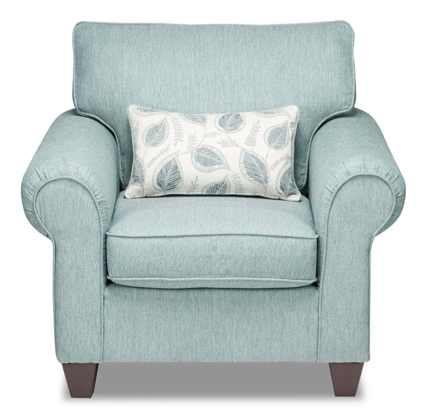 Fauteuil Scarlett de 41,5 po fabriqué au Canada en tissu de chenille avec accoudoirs enroulés et coussin décoratif - bleu marine