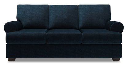 Fabriqué au Canada Canapé Personnalisable Roll 86 Canapé en Tissu Chenille avec Accoudoirs Roulés - Bleu Indigo de Luxe | Canapé Roll de Sofa Lab de 86 po fabriqué au Canada en tissu de chenille avec accoudoirs enroulés - bleu Indigo de Luxe | RO103193