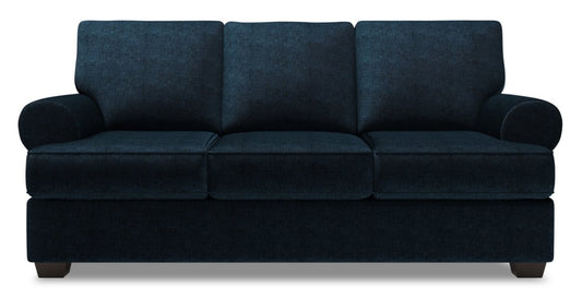 Fabriqué au Canada Canapé Personnalisable Roll 86 Canapé en Tissu Chenille avec Accoudoirs Roulés - Bleu Indigo de Luxe | Canapé Roll de Sofa Lab de 86 po fabriqué au Canada en tissu de chenille avec accoudoirs enroulés - bleu Indigo de Luxe | RO103193