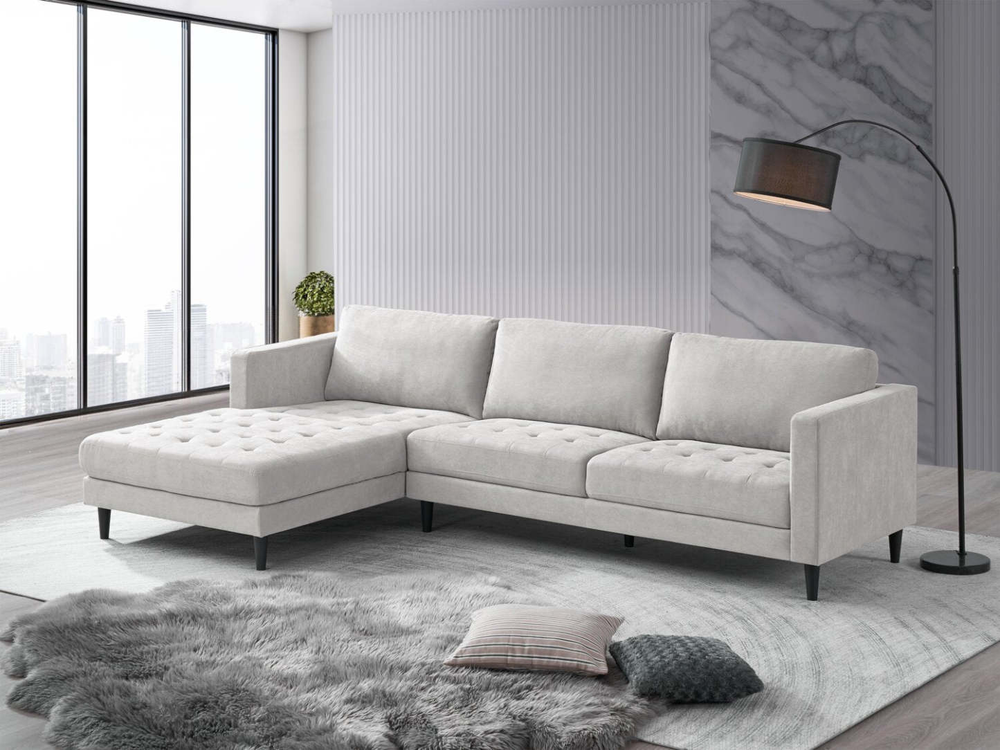 Sofa sectionnel de gauche Metro 2 pièces en tissu avec fauteuil long et coussins de siège capitonnés - neutre