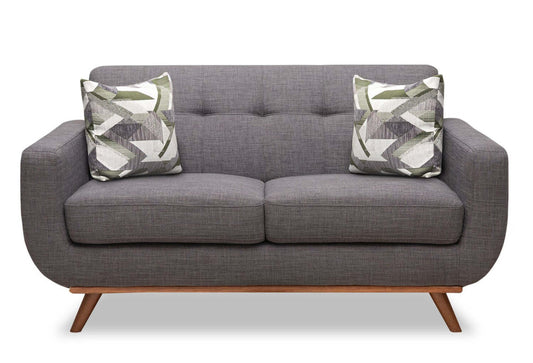 Kort & Co. Freeman 63 tissu d’apparence lin causeuse avec pattes en bois et coussins de dossier capitonnés - gris anthracite