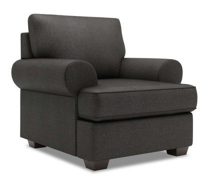 Fauteuil Roll de Sofa Lab personnalisable de 42 po fabriqué au Canada en tissu d'apparence lin avec accoudoirs enroulés - gris Luna Kohl | RO302691
