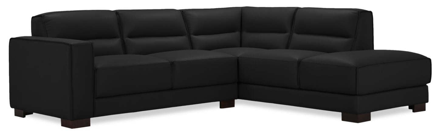 Citadel 2-Piece Right-Facing Top-Grain Genuine Leather Sectional with Wood Legs - Black | Canapé sectionnel droit Citadel 2 pièces en cuir véritable de qualité supérieure avec pieds en bois - noir
