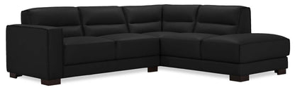 Citadel 2-Piece Right-Facing Top-Grain Genuine Leather Sectional with Wood Legs - Black | Canapé sectionnel droit Citadel 2 pièces en cuir véritable de qualité supérieure avec pieds en bois - noir