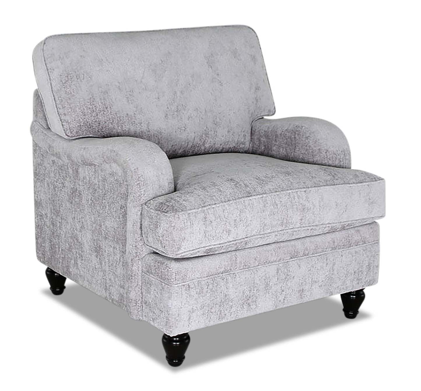 Fauteuil Bellmont de 38 po fabriqué au Canada en tissu de chenille avec pattes en bois - gris platine