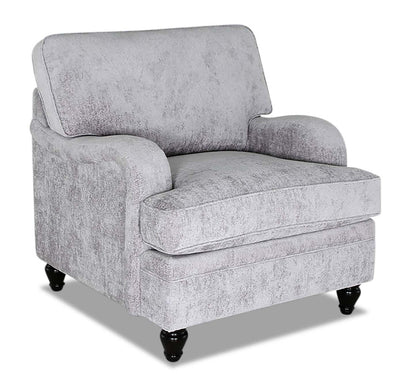 Fauteuil Bellmont de 38 po fabriqué au Canada en tissu de chenille avec pattes en bois - gris platine