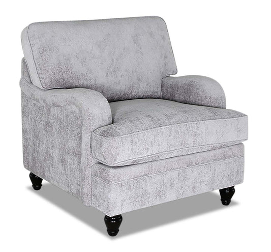 Fauteuil Bellmont de 38 po fabriqué au Canada en tissu de chenille avec pattes en bois - gris platine
