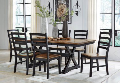 Raven 7pc Dining Package with 60-78W Extension Table & 6 Chairs - Two-Tone Black & Brown | Ensemble de salle à manger Raven 7 pièces avec table à rallonge, 60 po à 78 po (L) et 6 chaises - deux teintes, noir et brun