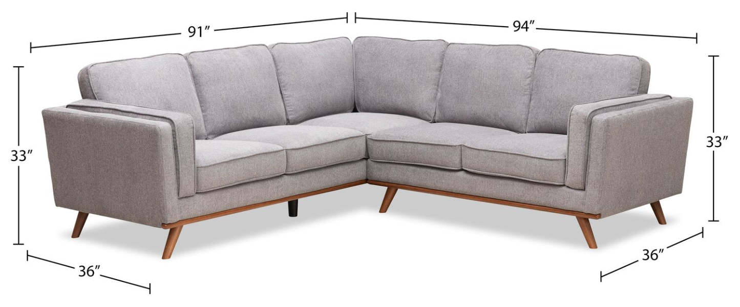 Sofa sectionnel Kassia de Kort & Co. 2 pièces en tissu d’apparence lin avec base et pattes en bois - gris