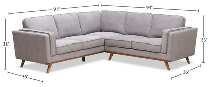 Sofa sectionnel Kassia de Kort & Co. 2 pièces en tissu d’apparence lin avec base et pattes en bois - gris
