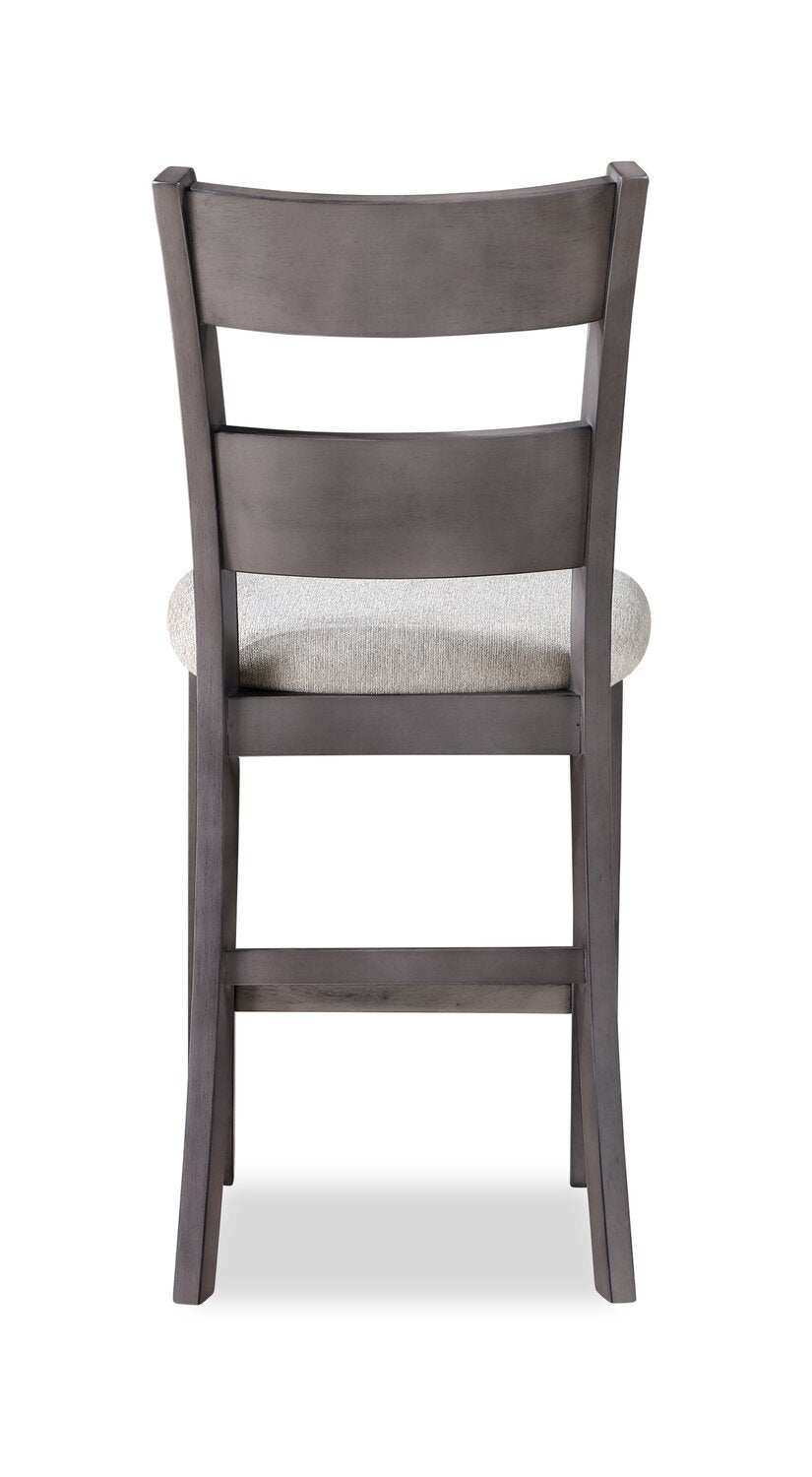 Chaise de salle à manger à hauteur de comptoir Krew avec tissu en polyester, dossier en échelle, mélamine - Gris | Chaise de salle à manger Krew de hauteur comptoir en tissu de polyester et en mélamine avec dossier en échelle - grise