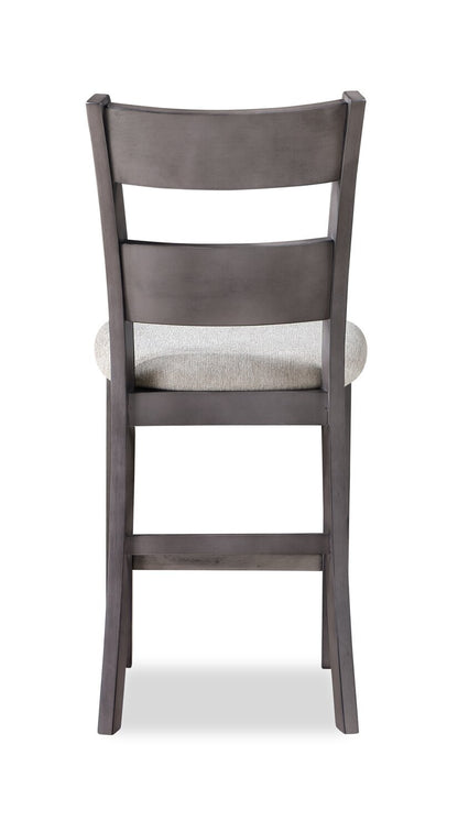 Chaise de salle à manger à hauteur de comptoir Krew avec tissu en polyester, dossier en échelle, mélamine - Gris | Chaise de salle à manger Krew de hauteur comptoir en tissu de polyester et en mélamine avec dossier en échelle - grise
