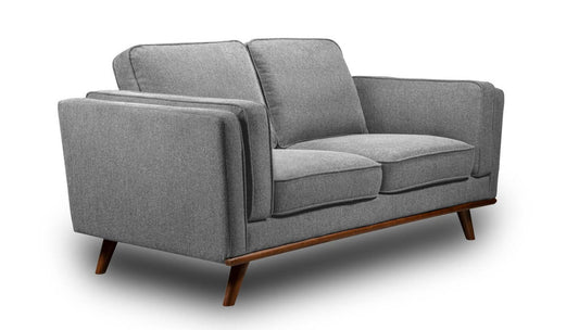 Kort & Co. Causeuse Kassia 65,4 po en tissu d’apparence lin avec base et pattes en bois - grise