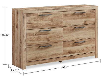 Commode à 6 tiroirs pour chambre à coucher Derekson, 58,7 L x 36,4 H - Naturel | Commode Derekson de 58,7 po (L) x 36,4 po (H) à 6 tiroirs pour la chambre à coucher - naturelle