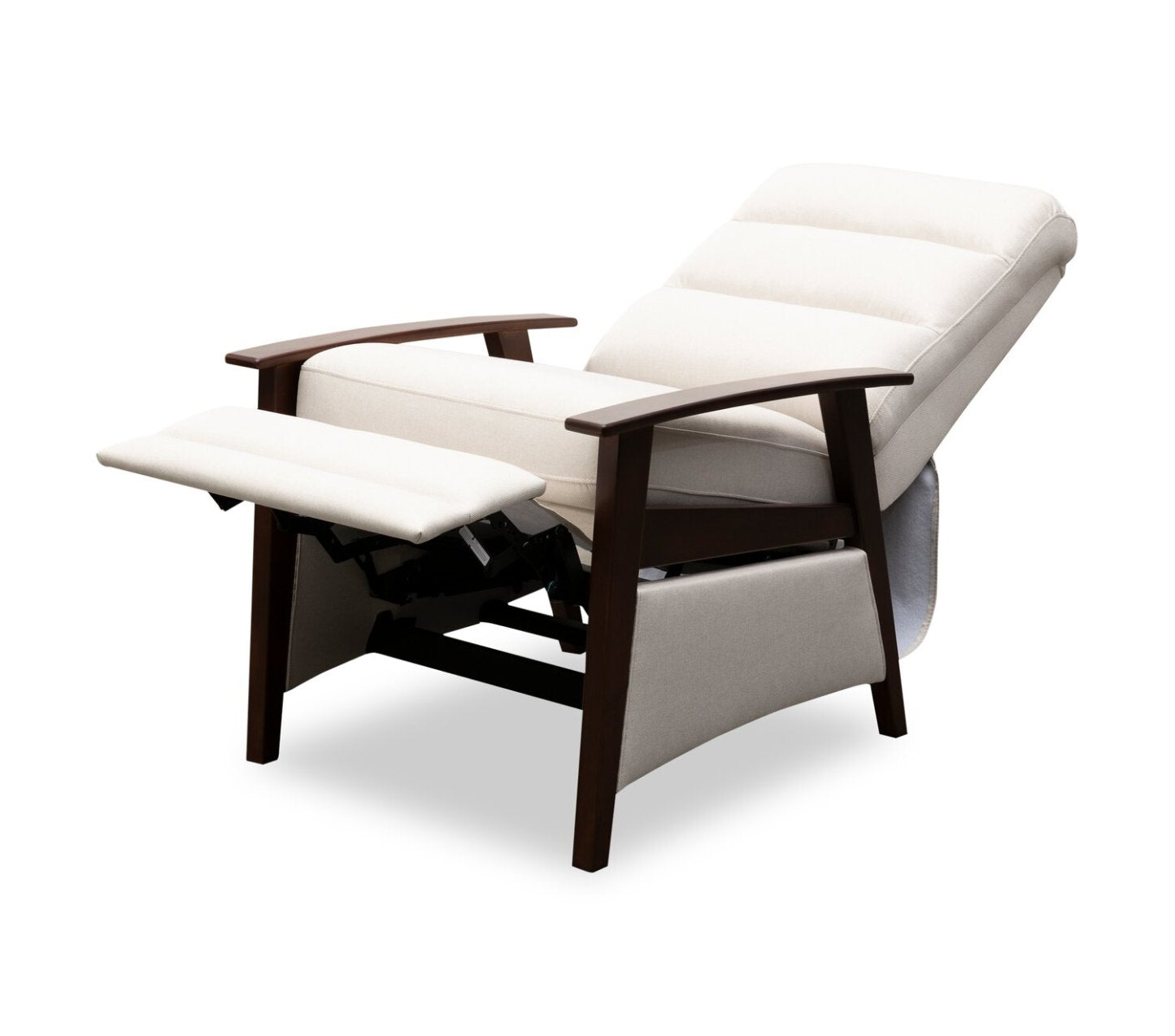 Fauteuil d'appoint inclinable Bree 28,5 en tissu d'apparence lin avec accoudoirs et pieds en bois - Beige | Fauteuil d'appoint à inclinaison par poussée Bree de 28,5 po en tissu d'apparence lin avec accoudoirs et pattes en bois - beige