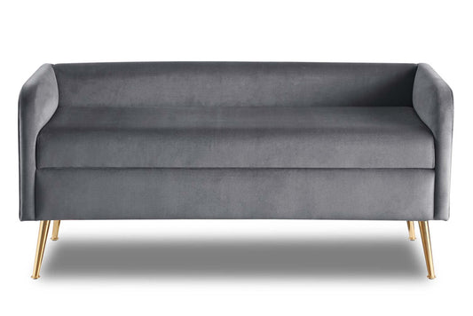 Banc Cass 52 - Velours Gris avec Pieds Dorés|Banc Cass de 52 po - velours gris avec pattes dorées