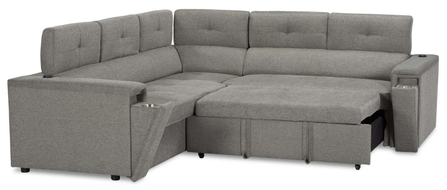 Savvy 2-Piece Right-Facing Linen-Look Fabric Sleeper Sectional with Adjustable Headrests - Grey | Sofa-lit sectionnel de droite Savvy 2 pièces en tissu d’apparence lin avec appuie-têtes réglables - gris