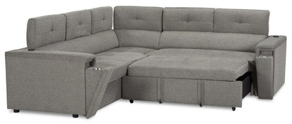 Savvy 2-Piece Right-Facing Linen-Look Fabric Sleeper Sectional with Adjustable Headrests - Grey | Sofa-lit sectionnel de droite Savvy 2 pièces en tissu d’apparence lin avec appuie-têtes réglables - gris