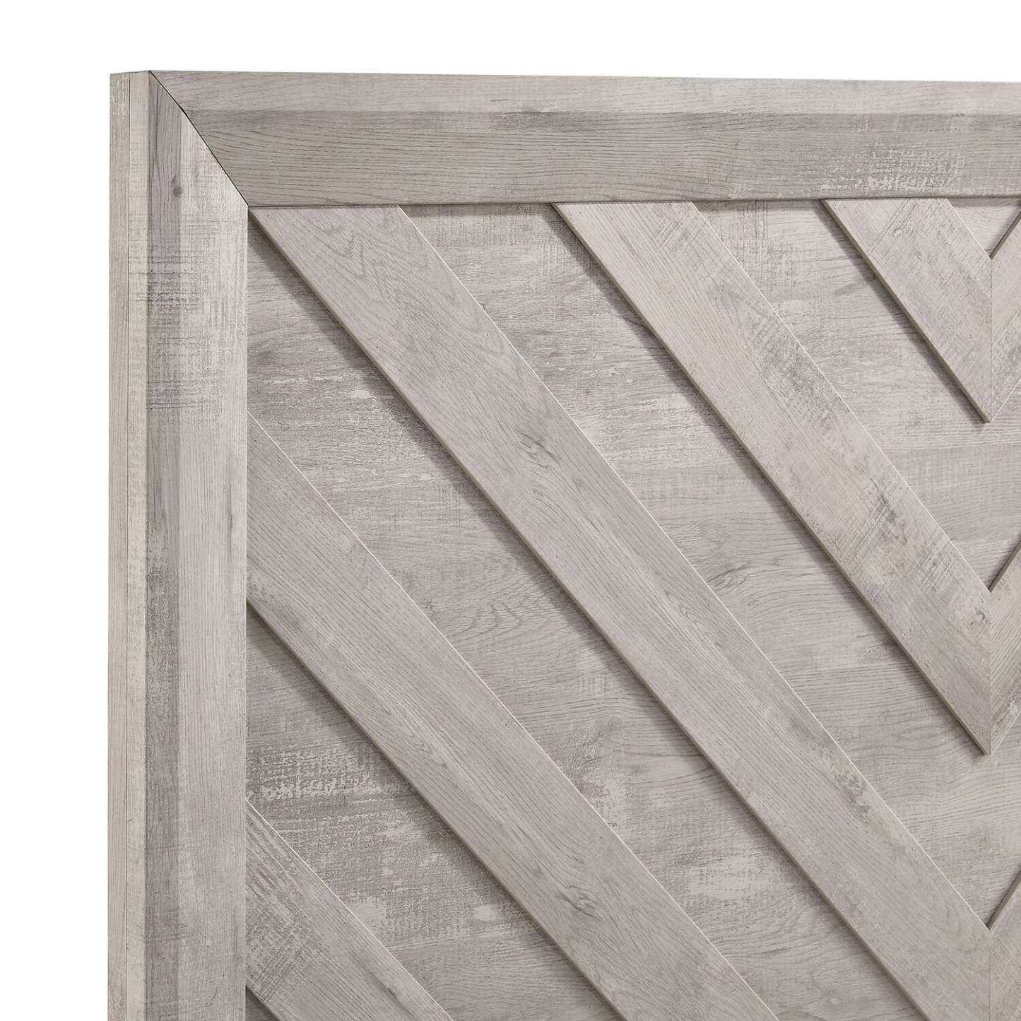 Lit à panneaux Lark avec tête de lit et cadre, motif chevron, blanc rustique - Pleine grandeur | Lit à panneaux Lark blanc rustique avec tête de lit, cadre et motif de chevrons - format lit double