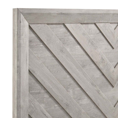 Lit à panneaux Lark avec tête de lit et cadre, motif chevron, blanc rustique - Pleine grandeur | Lit à panneaux Lark blanc rustique avec tête de lit, cadre et motif de chevrons - format lit double