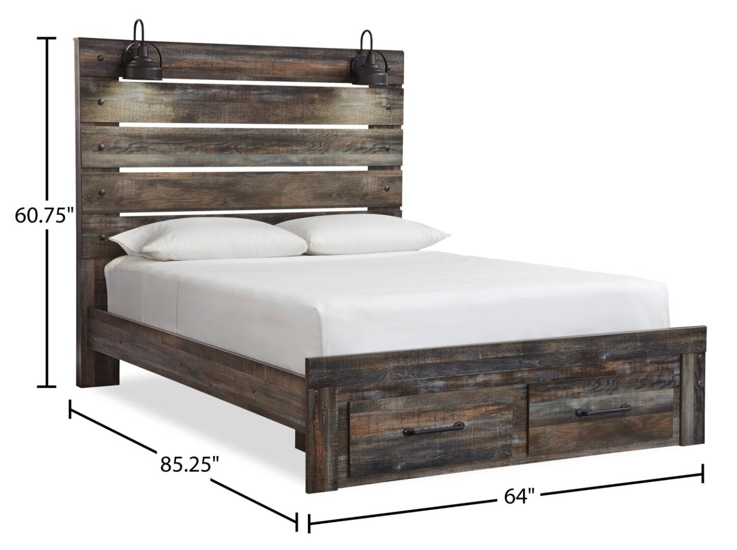 Lit de rangement Abby avec éclairage à DEL et ports USB, brun - format grand lit | Abby Storage Bed with LED Light & USB Ports, Brown - Queen Size