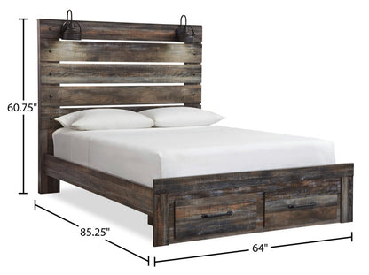 Lit de rangement Abby avec éclairage à DEL et ports USB, brun - format grand lit | Abby Storage Bed with LED Light & USB Ports, Brown - Queen Size